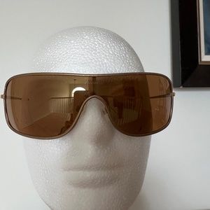 CHANEL 4161Q Sunglasses Gold Leather Lined Brown Shield